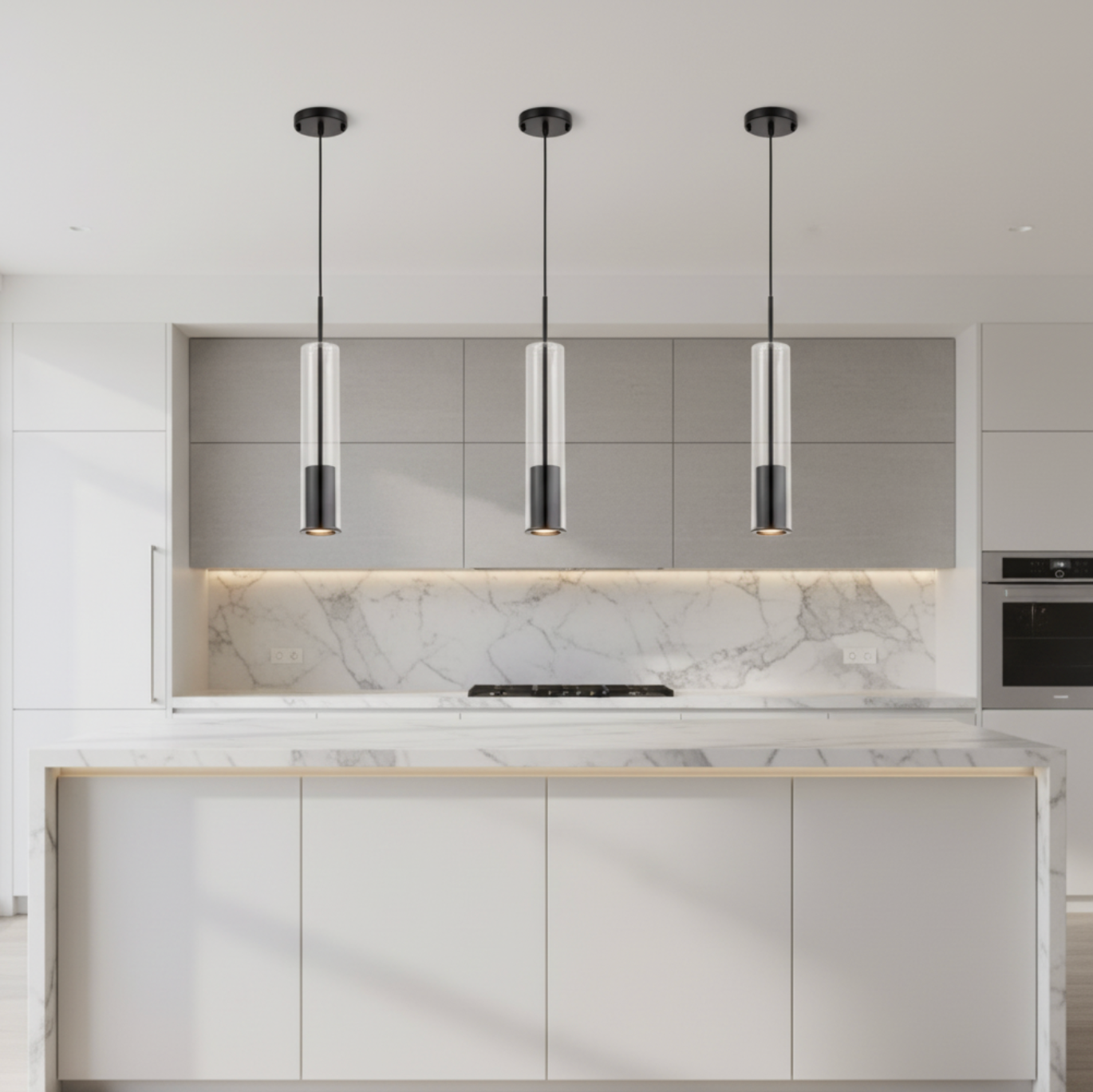 ✨ Modern Cylinder Glass Pendant Light – Elegant Contemporary Ceiling Fixture
