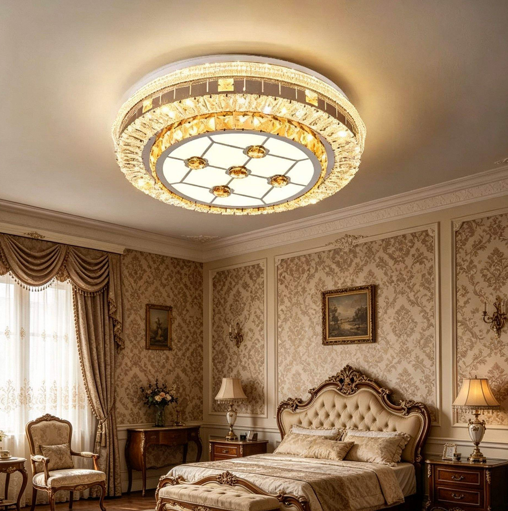 ✨ Luxury Crystal Flush Mount Ceiling Light – Elegant 3CCT Modern Fixture for Stylish Interiors