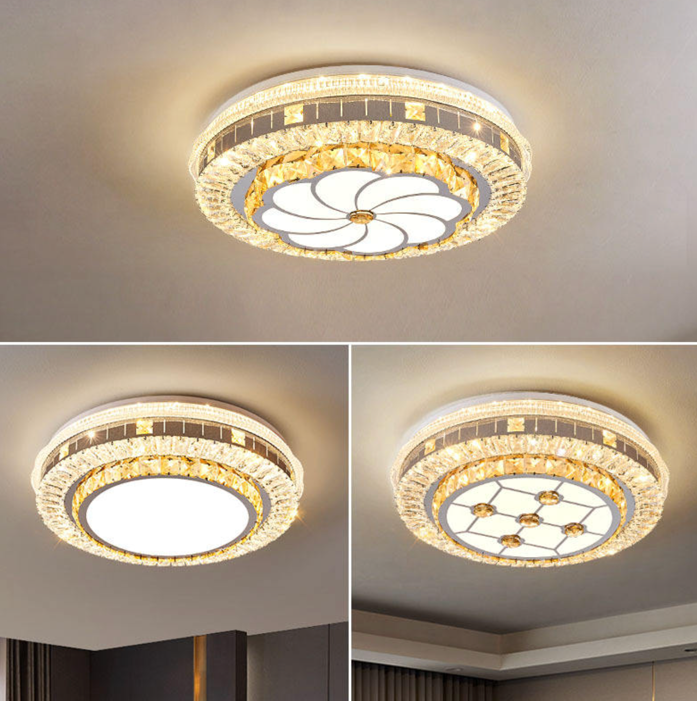 ✨ Luxury Crystal Flush Mount Ceiling Light – Elegant 3CCT Modern Fixture for Stylish Interiors