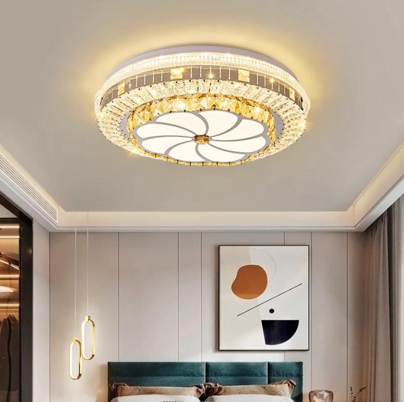 ✨ Luxury Crystal Flush Mount Ceiling Light – Elegant 3CCT Modern Fixture for Stylish Interiors